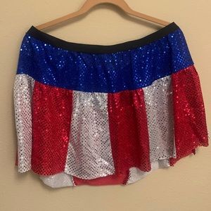 XL Red, white, and blue sequin running skirt.